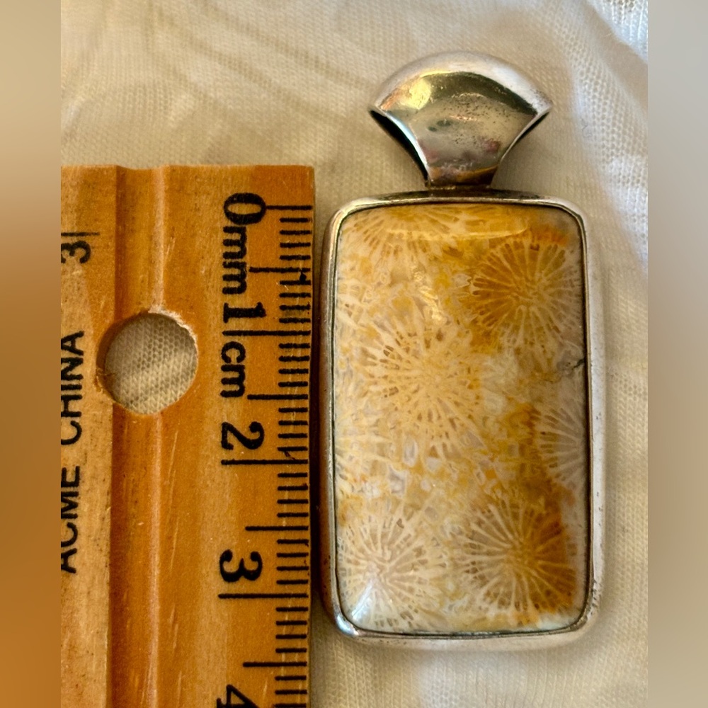Stunning Fossil Coral pendant set in Sterling Silver, rectangular gemstone
